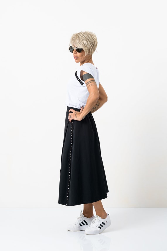 T shirt blanc jupe mi mollet noire ensemble deux pi ces Etsy
