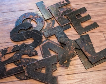 Rustic Metal Letters and Numbers Recycled Steel Rusty Finish