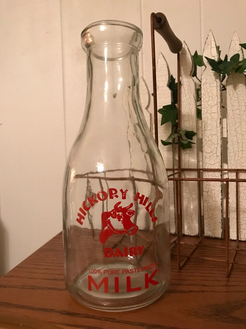 Vintage Milk Bottles Hickory Hills Dairy Clear Glass Metal Etsy