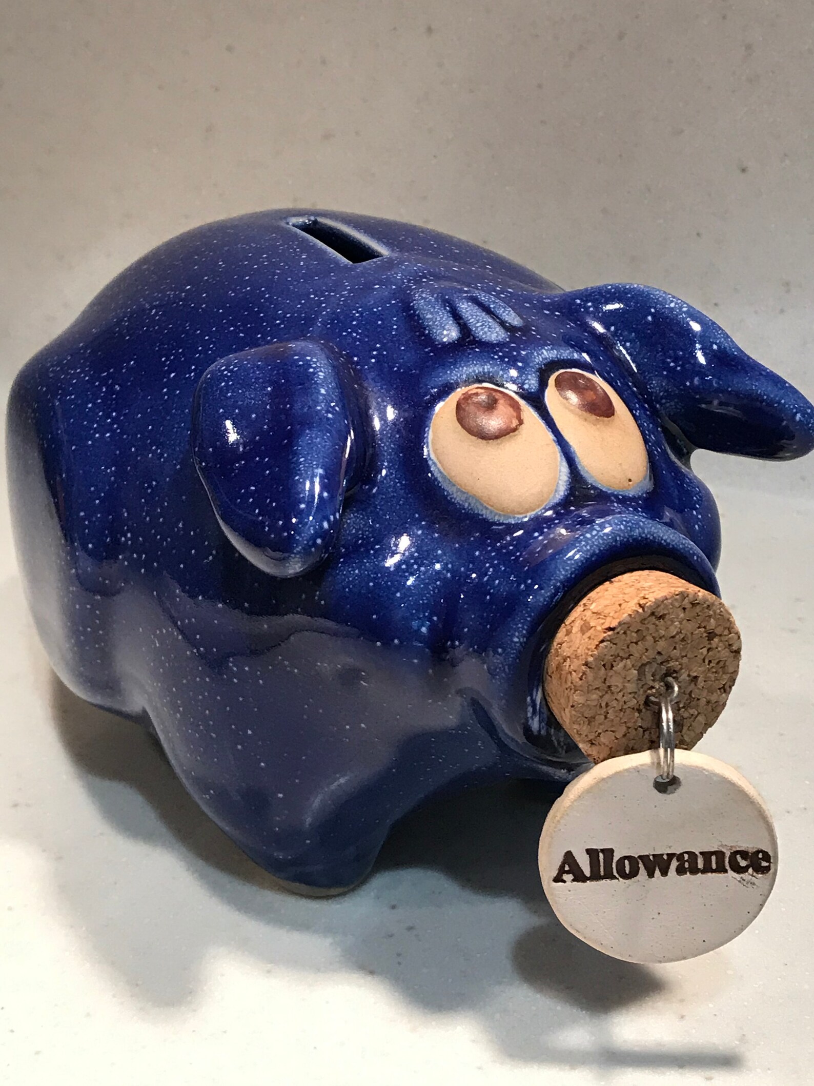Blue Piggy Bank Cork Nose Sign Speckled Money Saver Etsy