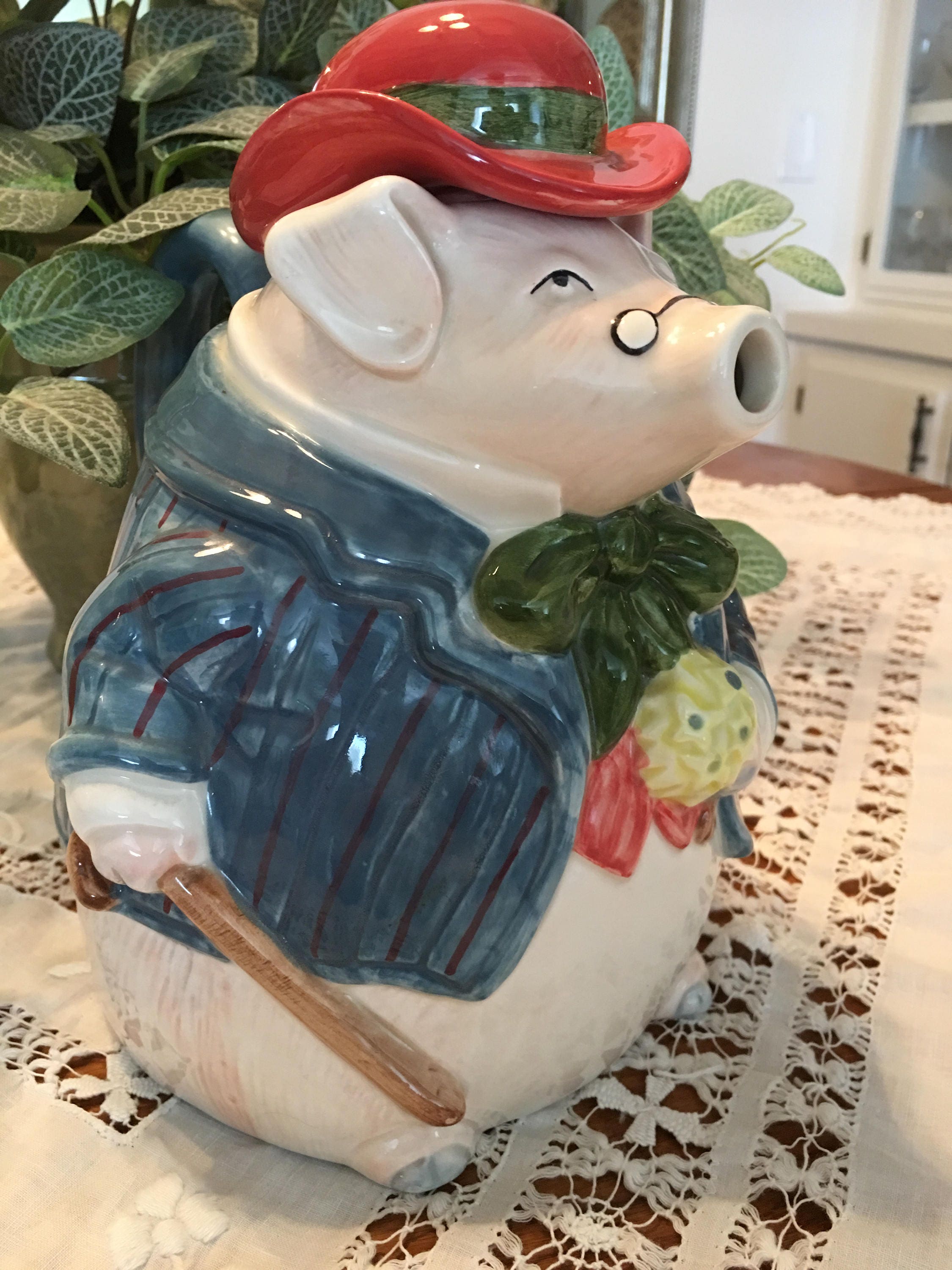 Fitz & Floyd Hand Painted Pig Teapot 1987 Tea Maker Looking Etsy