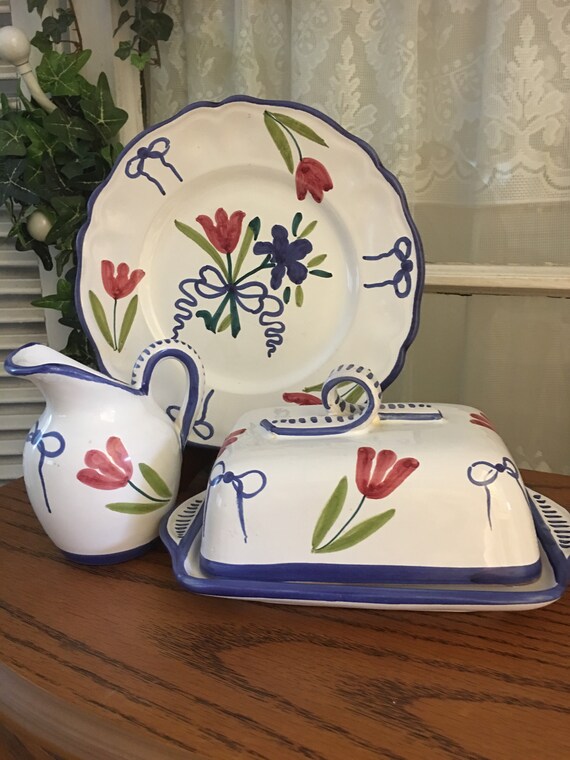 Butter Dish made in Italy 4 Piece set Hand Painted Odds & Etsy