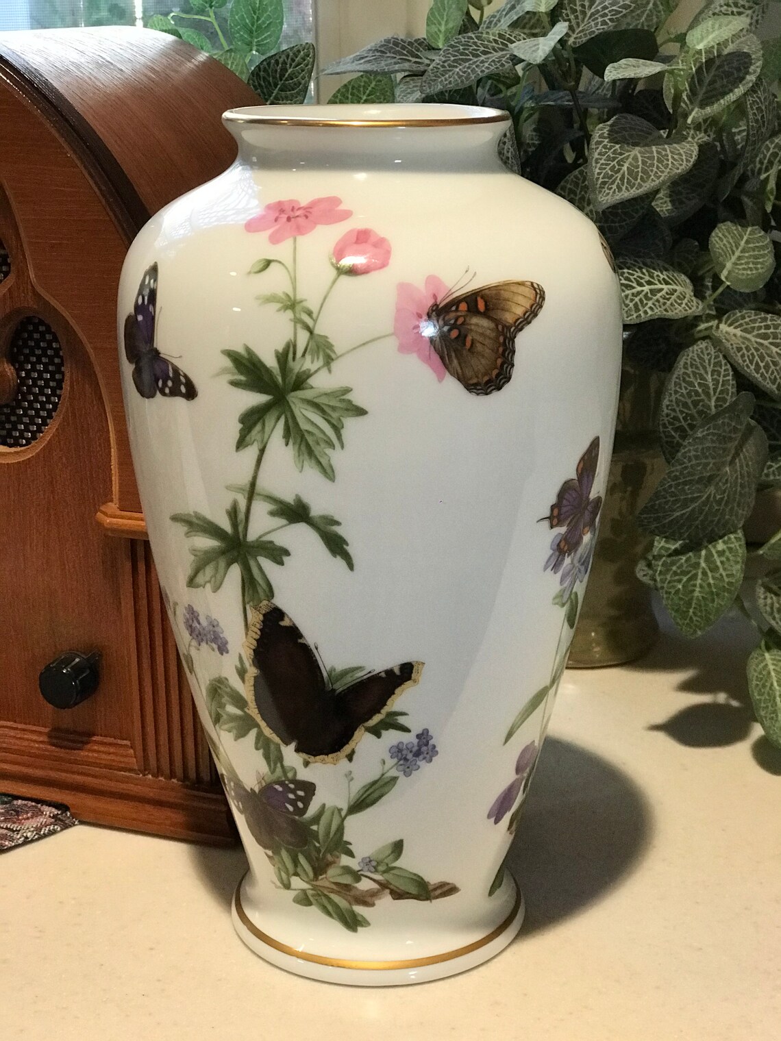 Franklin Butterfly Vase 1981 Meadowland Porcelain Mint Etsy