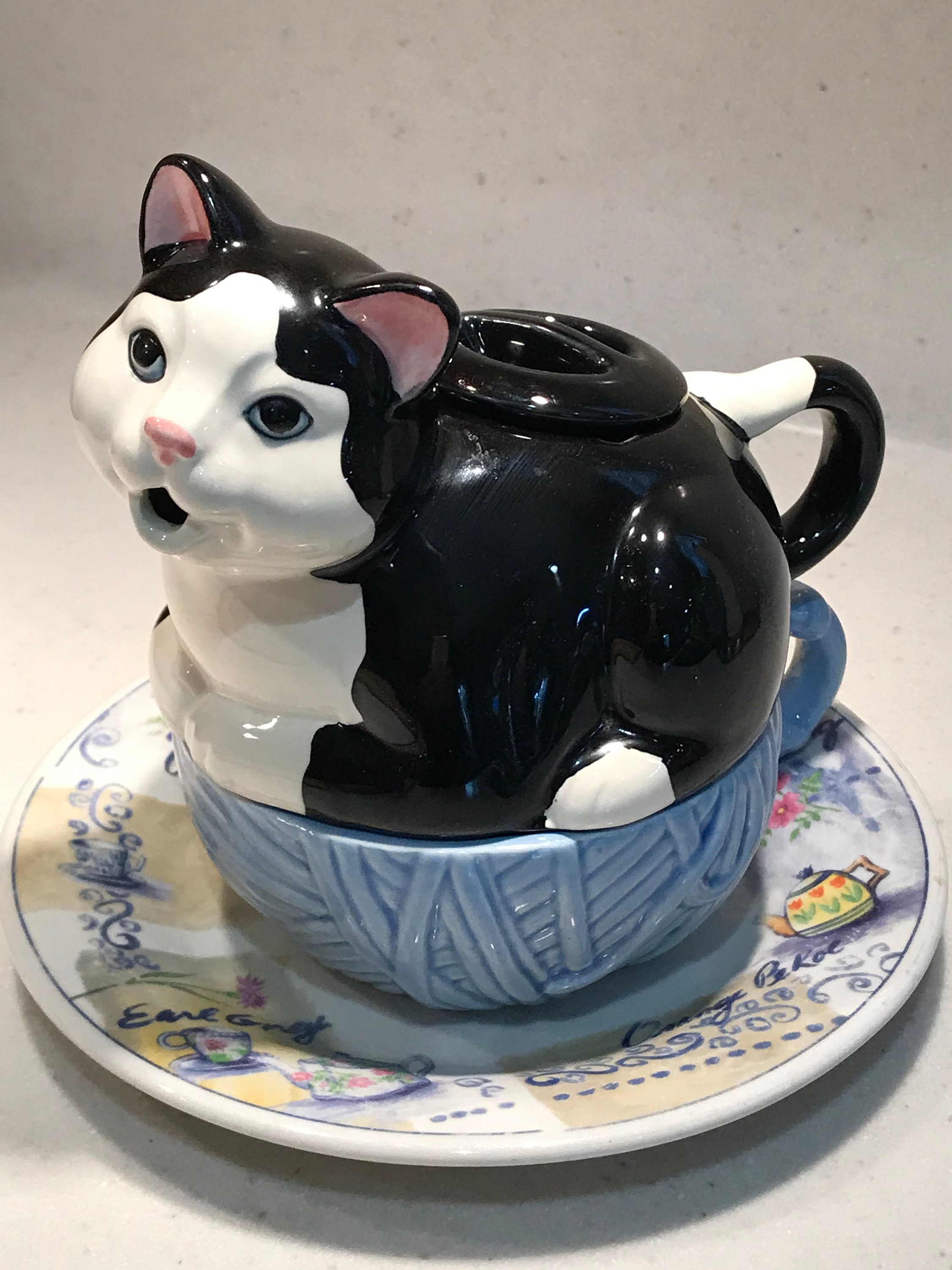 Tea for One Teapot Black & White Cat Vintage 1989 Collectible Etsy