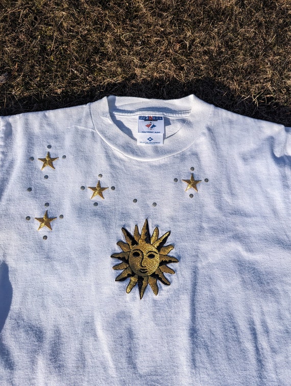 Vintage 90s Celestial Gold Sun And Stars Embroider