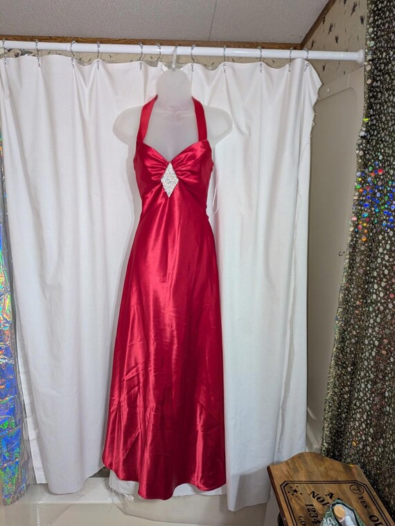 green emerald velvet dress SCOTT McCLINTOCK & JESSICA McCLINTOCK HUGE SATIN INSET HALTER EVENING –  Vintage Clothing & Fashions
