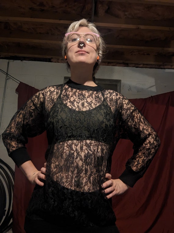 Vintage 80s Black Lace Sheer Sweater