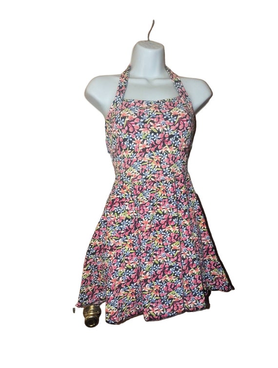 Vintage 80s Neon Floral Mini Dress