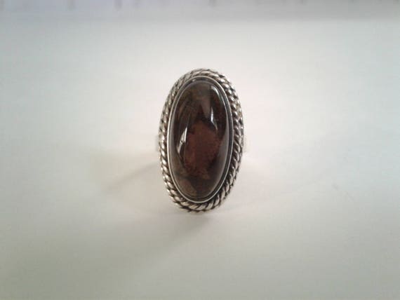 Vintage Silver and Amber Resin Ring - image 1