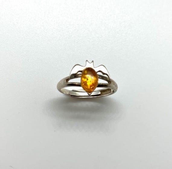 Amber Cabochon Adjustable Bat Ring - image 1