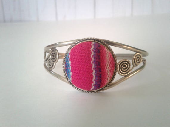 Tibetan Sterling Silver and Woven Cuff Bracelet - image 1