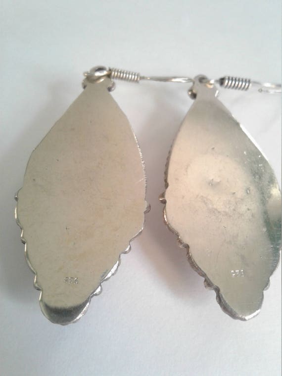 Tibetan Crushed Turquoise, Coral, and Silver Earr… - image 2