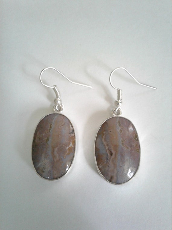 Agate and Sterling Silver Oval Earrings