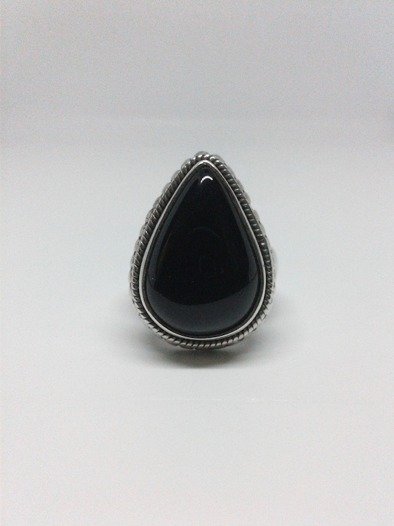 Sterling Silver and Onyx Teardrop Ring