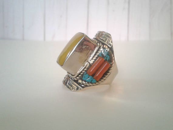 Tibetan Silver, Yellow Jasper, Turquoise, and Red… - image 2