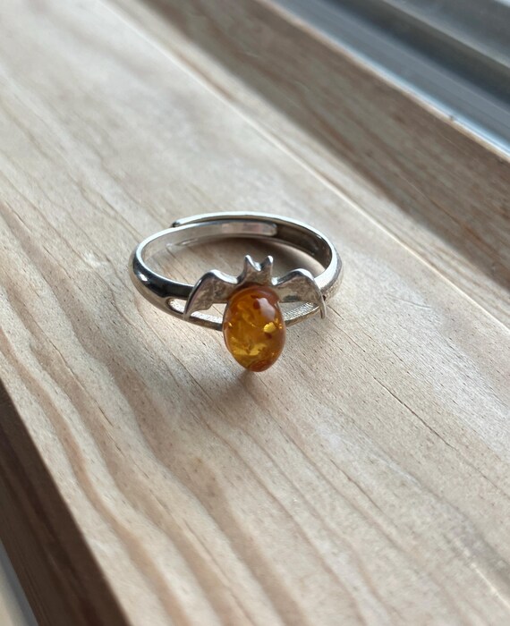 Amber Cabochon Adjustable Bat Ring - image 2