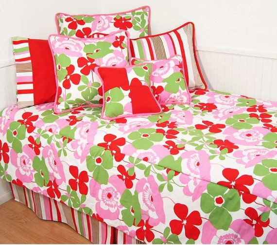 Pink And Green Floral Twin Bedding Set Free Shipping Etsy
