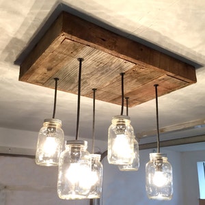 Barn Wood Mason Jar Chandelier (6 Jar)