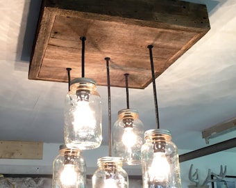 Barn Wood Mason Jar Chandelier (5 Jar)