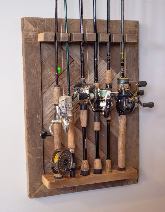 Barn Wood Fishing Rod Rack - Vertical - Etsy Barn Wood Fishing Rod Rack - Vertical - Etsy