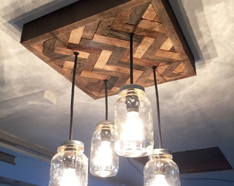 Herringbone Barn Wood Mason Jar Chandelier