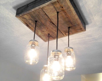 Barn Wood Mason Jar Chandelier (4 Jar)