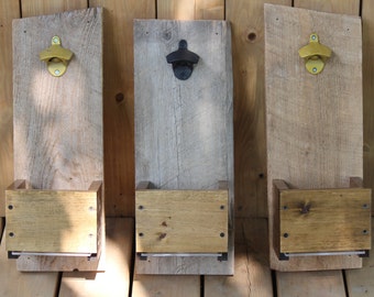 Barn Wood Bottle Opener + Cap Catcher