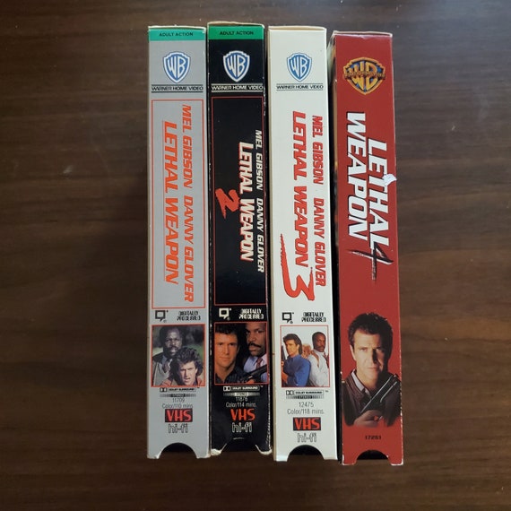 4 VHS Movies - Lethal Weapon 1, 2, 3 and 4 Movies, Mel Gibson