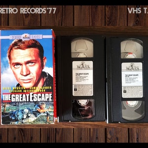 The Great Escape VHS, 1963 Film, starring Steve McQueen, Adventure,Based on Non- Science Fiction book, VHS