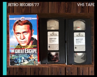 The Great Escape VHS, 1963 Film, starring Steve McQueen, Adventure,Based on Non- Science Fiction book, VHS
