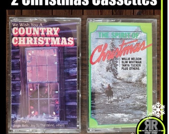 2 Country Christmas Cassettes: We Wish you a Country Christmas and The Spirit of Christmas, Tammy Wynette, Willie Nelson, Johnny Cash