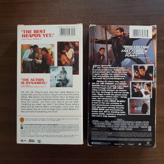 4 VHS Movies - Lethal Weapon 1, 2, 3 and 4 Movies, Mel Gibson