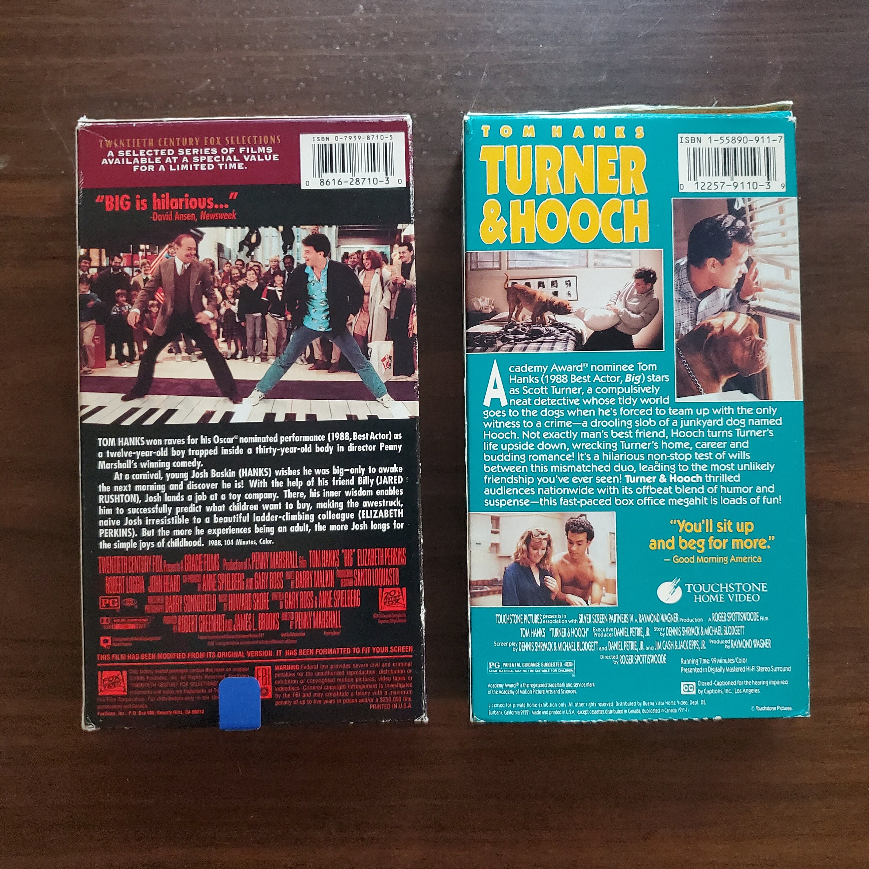 2 Tom Hanks Movies on VHS, Big Movie and Turner & Hooch Movie