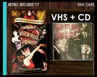Moulin Rouge VHS and CD Movie Soundtrack, Nicole Kidman, Ewan McGregor,musical romantic drama, VHS