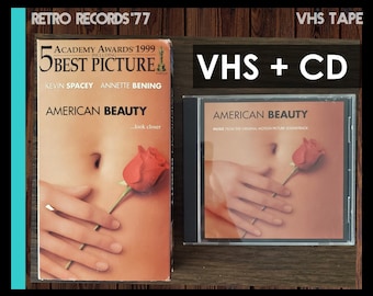 1999 American Beauty VHS Tape and CD Movie Soundtrack,Kevin Spacey, Annette Bening, Free Shipping