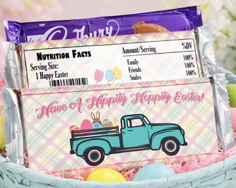 EASTER CANDY BAR Wrappers - Easter Truck Candy Bar Labels - Happy Easter Candy Wrappers - Diy Easter Gifts - Printable Easter, Truck Easter