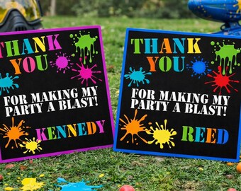 PAINTBALL FAVOR TAGS - Birthday Party Favor Tags - Paintball Gift Tags - Splatter Ball Decoration - Paintball Labels - Boy or Girl - Gelly