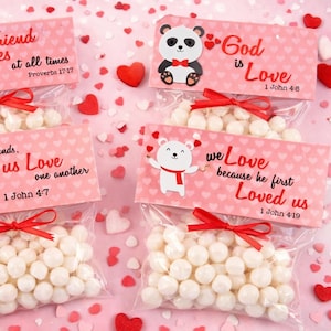 聖書の言葉が入ったお菓子バッグ用トッパー、バレンタインバッグ用トッパー、教室用バレンタイン、子供の学校のバレンタイン、聖書の言葉、DIY教室用ギフト、