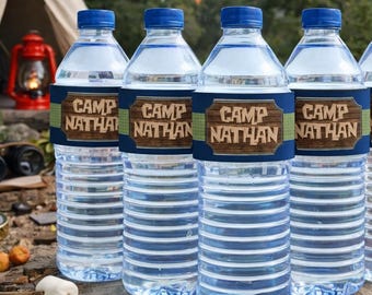 CAMPING WATER Bottle LABELS, Camping Water Bottle Wraps, Camping Water Bottle Wrappers, Water Labels, Camp In, Rustic, Outdoors, Sleepover