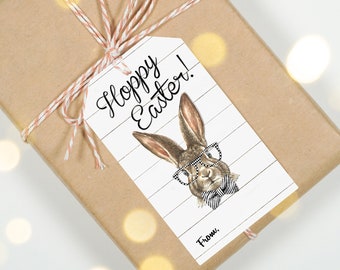 EASTER GIFT TAGS, Easter Bunny With Glasses Gift Tags, Diy Spring Tags, Easter Basket Tags, Hoppy Easter, Rustic Bunny Treat Tags, Bag Tags
