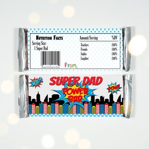 EMBALAGENS de barra de chocolate para o DIA DOS PAIS - Diy Dia dos Pais - Super Dad Candy Wraps Dia dos Pais, Super-herói Dia dos Pais Candy Bar Wraps, Dad, Power Bar