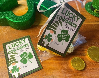 St. Patrick's Day Printable Tag, Lucky To Have A Coworker Like You, Gnome Tag,  St. Patrick's Day Coworker Gift, St. Patty's Day, Plaid, Diy