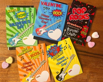 ROCKSTAR VALENTINES, Guitar Valentine Cards, Pop Rocks, Valentines for Pop Rocks Candy, You Rock Valentine, Classroom, School, Music,