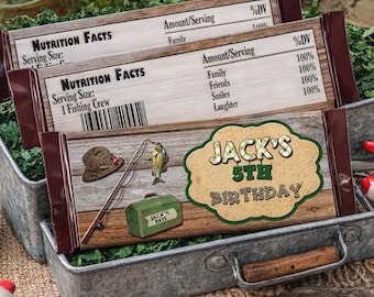 FISHING CANDY Bar WRAPPERS, Fishermen, Fisherman Candy Wrappers, Fishing Birthday Party Favors, Rustic Candy Wraps, Boy's, Fishing Party,