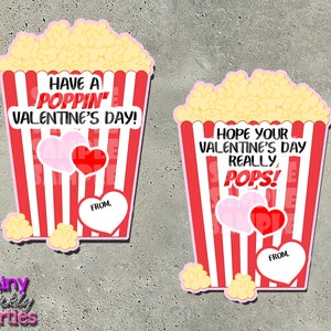 Valentine Popcorn Tags, Valentine's Day Stickers, Boy Girl Kids Classroom Labels, Poppin' Valentines Labels, Popcorn Valentines, Labels, image 5
