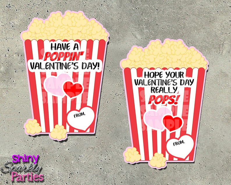 Valentine Popcorn Tags, Valentine's Day Stickers, Boy Girl Kids Classroom Labels, Poppin' Valentines Labels, Popcorn Valentines, Labels, image 5