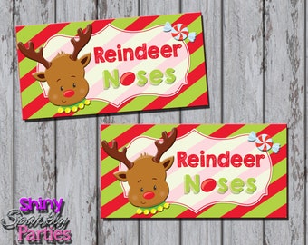 REINDEER NOSES TREAT Bag Toppers, Christmas Treat Bag Toppers, Holiday Gift Tag Toppers, Reindeer Tags, Reindeer Nose Candy Labels, Holidays