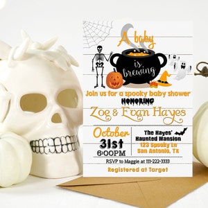 HALLOWEEN BABY SHOWER Invite, A Baby Is Brewing Invitation, Fall Baby Shower, Halloween Baby, Baby Brewing, Halloween Costume Party,