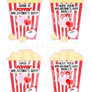 Valentine Popcorn Tags, Valentine's Day Stickers, Boy Girl Kids Classroom Labels, Poppin' Valentines Labels, Popcorn Valentines, Labels, image 7