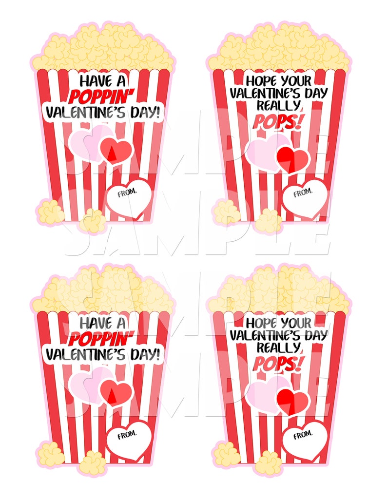 Valentine Popcorn Tags, Valentine's Day Stickers, Boy Girl Kids Classroom Labels, Poppin' Valentines Labels, Popcorn Valentines, Labels, image 7